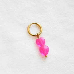 oorbel goud roze hartjes